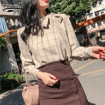 

Casual Loose Plaid Blouse Elegance Female Blusas Tops Autumn New Korea Fashion Women Long Sleeve Chiffon Shirts 7291 50