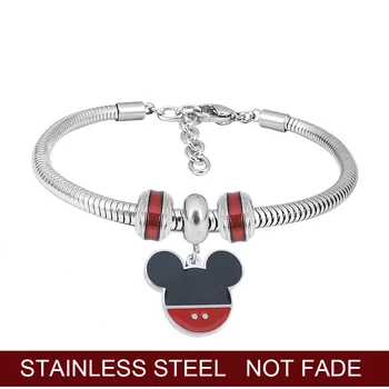 

European Stainless Steel Minnie Mickey DIY Bead Charms Silver-Color Bracelet Trinket Jewelry For Women Girl Gift