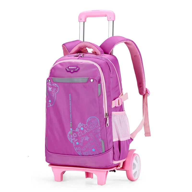 Wheels Children Rolling School Backpacks 2/6/big Arrival Detachable wheeled Trolley School Bags Kids Backpack Bookbag - Цвет: big wheel violet
