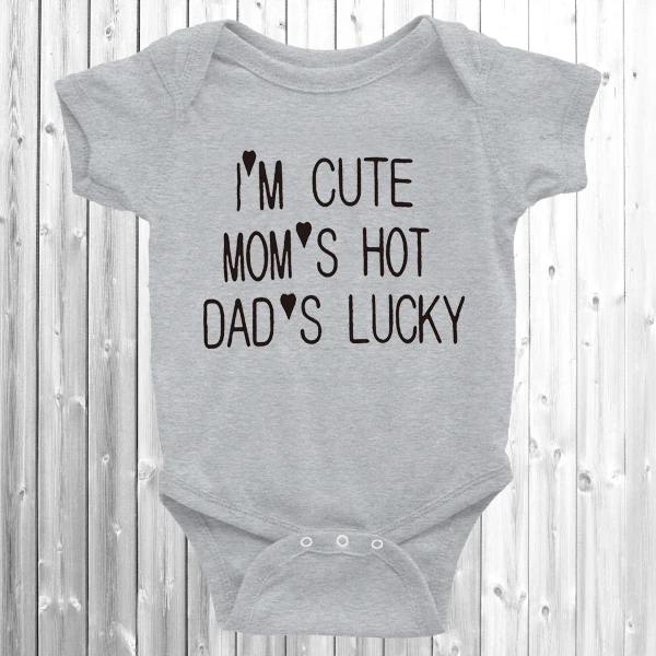 I CUTE MOM'S HOT DAD'S LUCKY новорожденных боди с короткими рукавами для маленьких девочек детский хлопковый костюм комбинезон Забавный комбинезон для маленьких мальчиков - Цвет: Серый