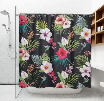 

Funny & Cute Shower Curtain, Easy Care Washable Polyester Cloth Curtains, Water Repellent, Durable, Eco-Friendly Tropical Red
