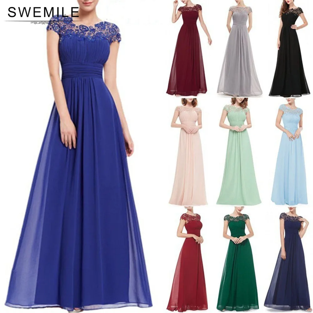 

New Elegant Long Lace Bridesmaid Dresses Chiffon Illusion A-line Maid Of Honor Bridesmaids Gowns Custom Make Green Royal Blue