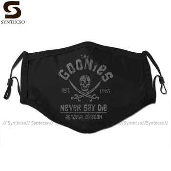

Pirate Mouth Face Mask The Goonies Never Say Die Grey On Black Facial Mask Fashion Funny with 2 Filters for Adult