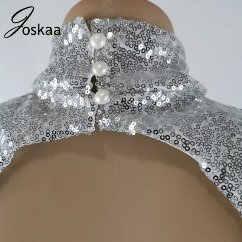 Joskaa сексуальное мини-платье с открытой спиной и блестками, тонкое платье с длинным рукавом, элегантные вечерние мини-платья с высокой горловиной