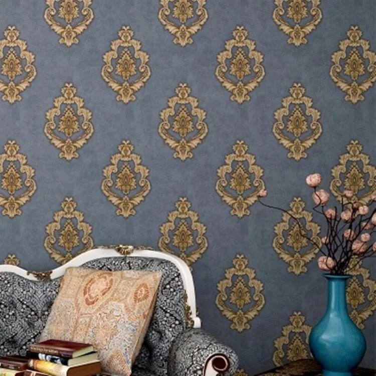 

European Style Luxury Damascus Plain Color AB Version of PVC Deep Embossing Wallpaper Bedroom Living Room Sofa Background Wallpa