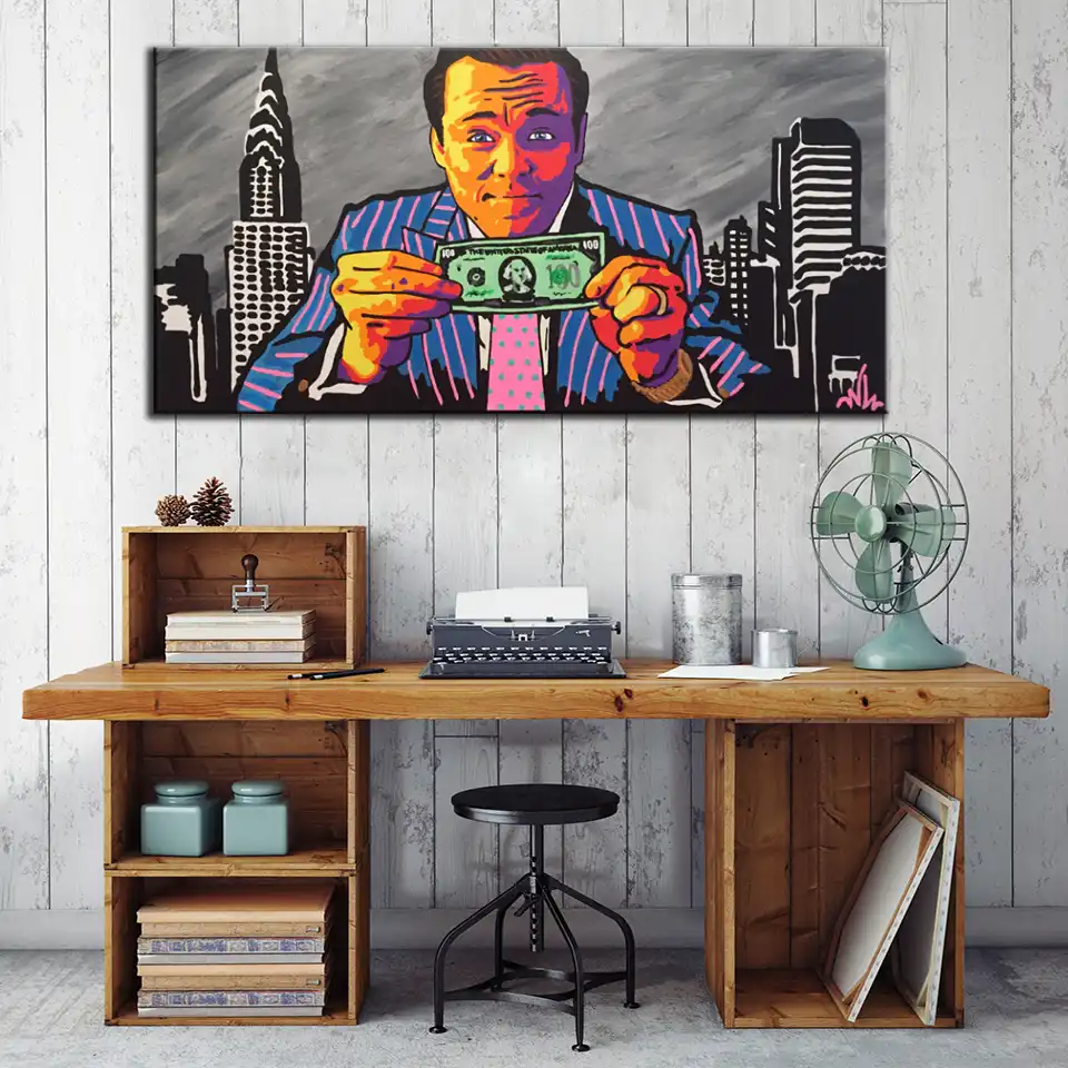 Arte Graffiti Lienzo Grande Pintura Hombre Y Cartel De Dinero