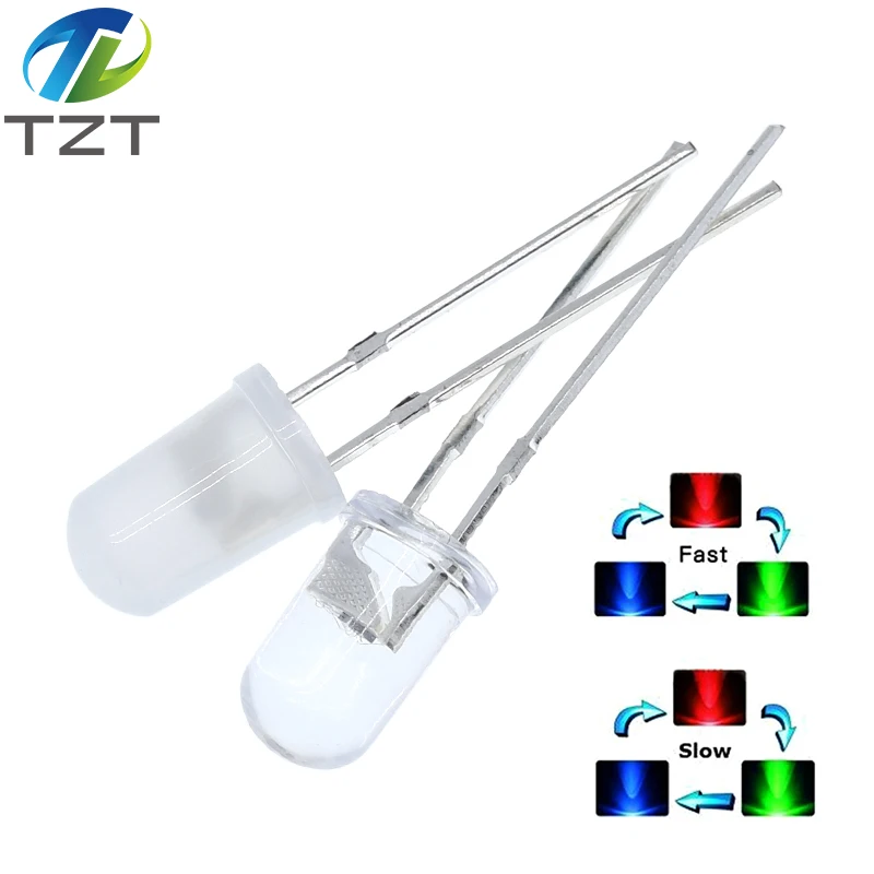 10/100PCS F5 5mm Schnell/Langsam RGB Flash Rot Grün Blau Regenbogen Multi Farbe Licht emittierende Diode Runde LED Voll Farbe – Detail 8