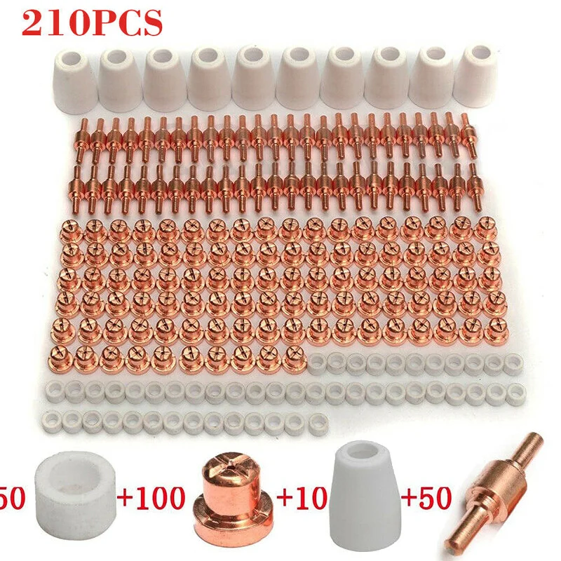 210pcs/Set Air Plasma Cutter Consumables Electrode Tip Torch PT-31for CUT-40D, For LGK-40, For CT312, For CT312D