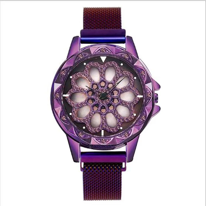 purple Роскошный люминесцентный Для женщин часы Звездное небо Магнитный женские наручные часы Водонепроницаемый горный хрусталь relogio женский браслет часы - Цвет: purple