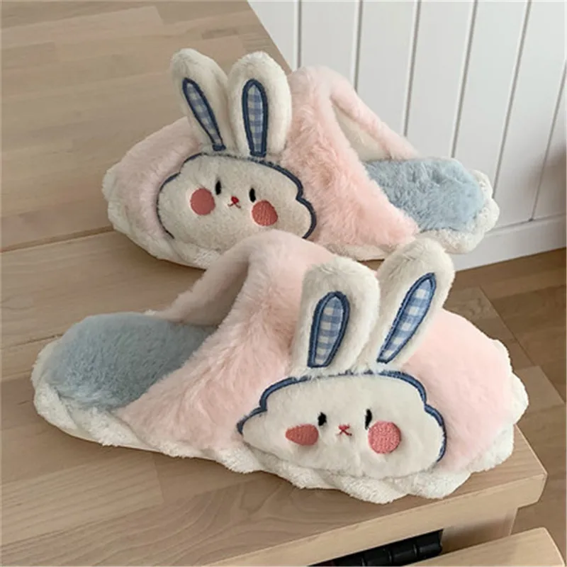 

Upgrade Cute Animal Slipper For Women Girls Fashion Kawaii Fluffy Winter Warm Slippers Woman Cartoon Rabbit Bear House Slippers