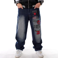 Plus Size Waist 30-46 inch Pattern Printed Loose Hip Hop Jeans Men European American Style Brand Hip-hop Trend Denim Pants 1
