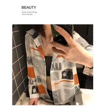 

Autumn Fashion Women Vintage Cartoon Print Lapel Shirt Fall Loose Single-breasted Long Sleeve Blouse