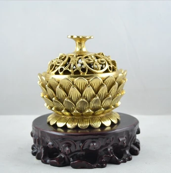 

---404+++Copper ornaments hollow lotus incense aroma oven stove Buddha home decoration
