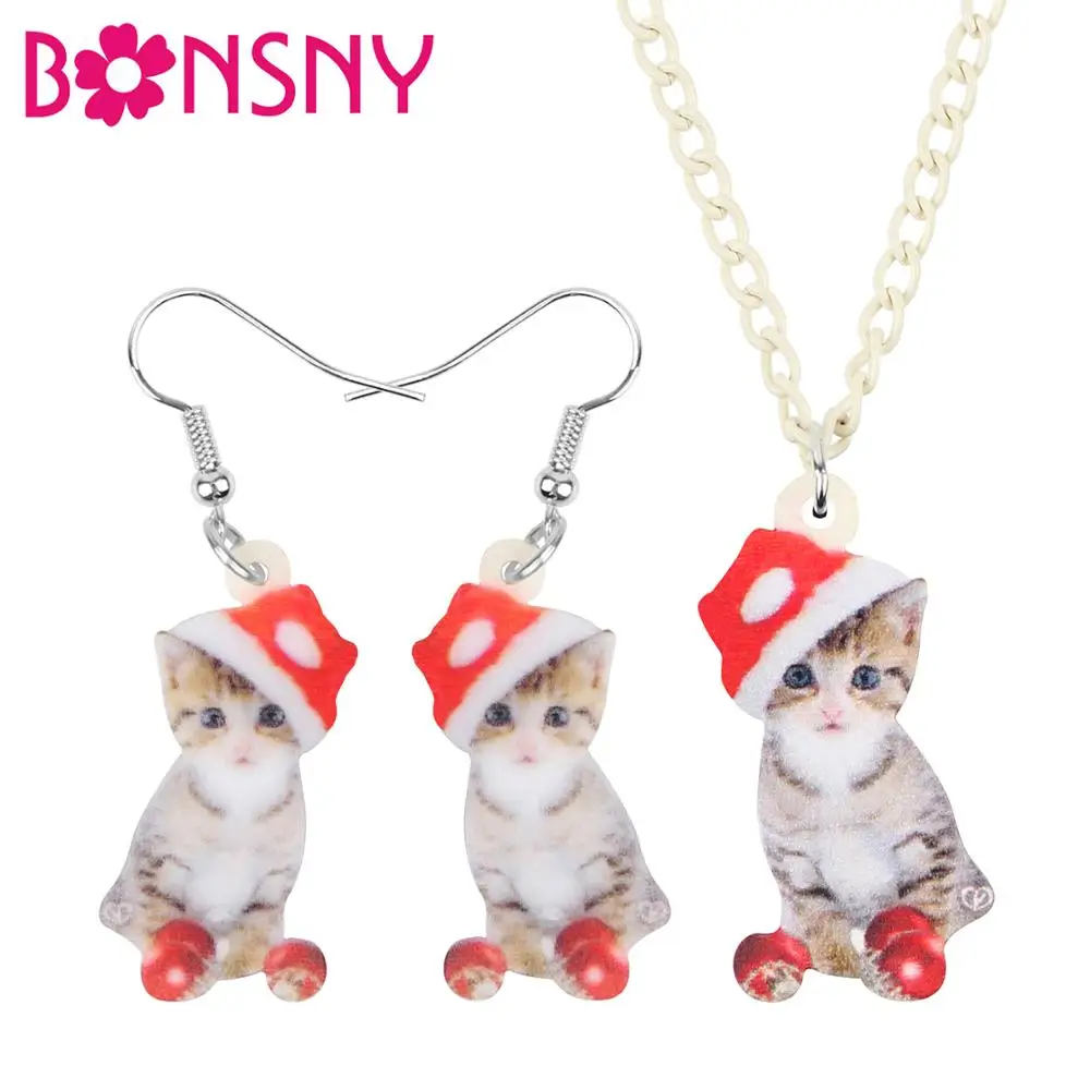Bonsny Акриловая Рождественская Шляпа кошка котенок мяч Ювелирные наборы ожерелье