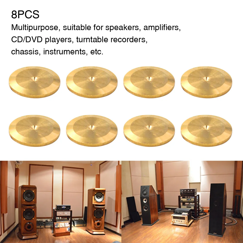 

8pcs Amplifiers CD Player Universal Fit Isolation Feet Protective Stand Speaker Spike Pad Turntable Recorder Base Copper Alloy