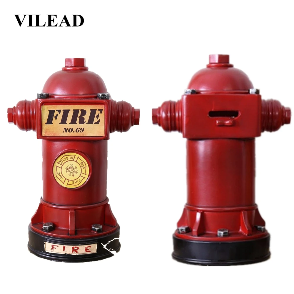 

VILEAD 24cm Resin Fire Hydrant Piggy Bank Fire Extinguisher Figurines Ornament for Home Vintage Soft Decoration for Kid Birthday