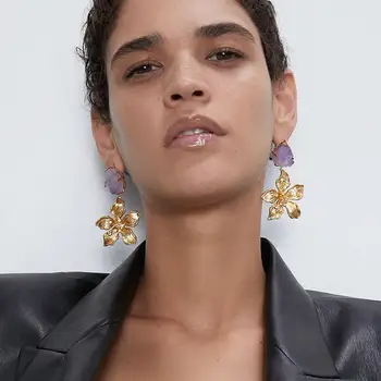 

Women Fashion ZA Drop Earrings Shiny Rhinestone Dangle Earrings Handmade Statement Nature Stone Earring Jewelry Wedding Gifts