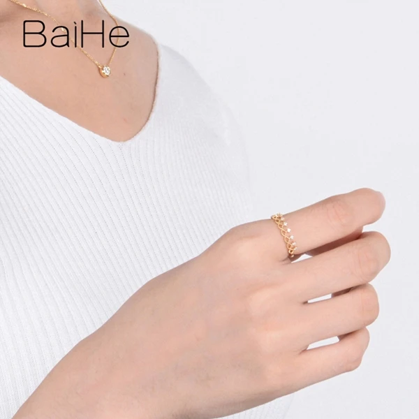 BAIHE Solid 14K розовое золото 0.09CT Сертифицированный H/SI круглый натуральные бриллианты свадебные женские модные ювелирные изделия Подарочное кольцо
