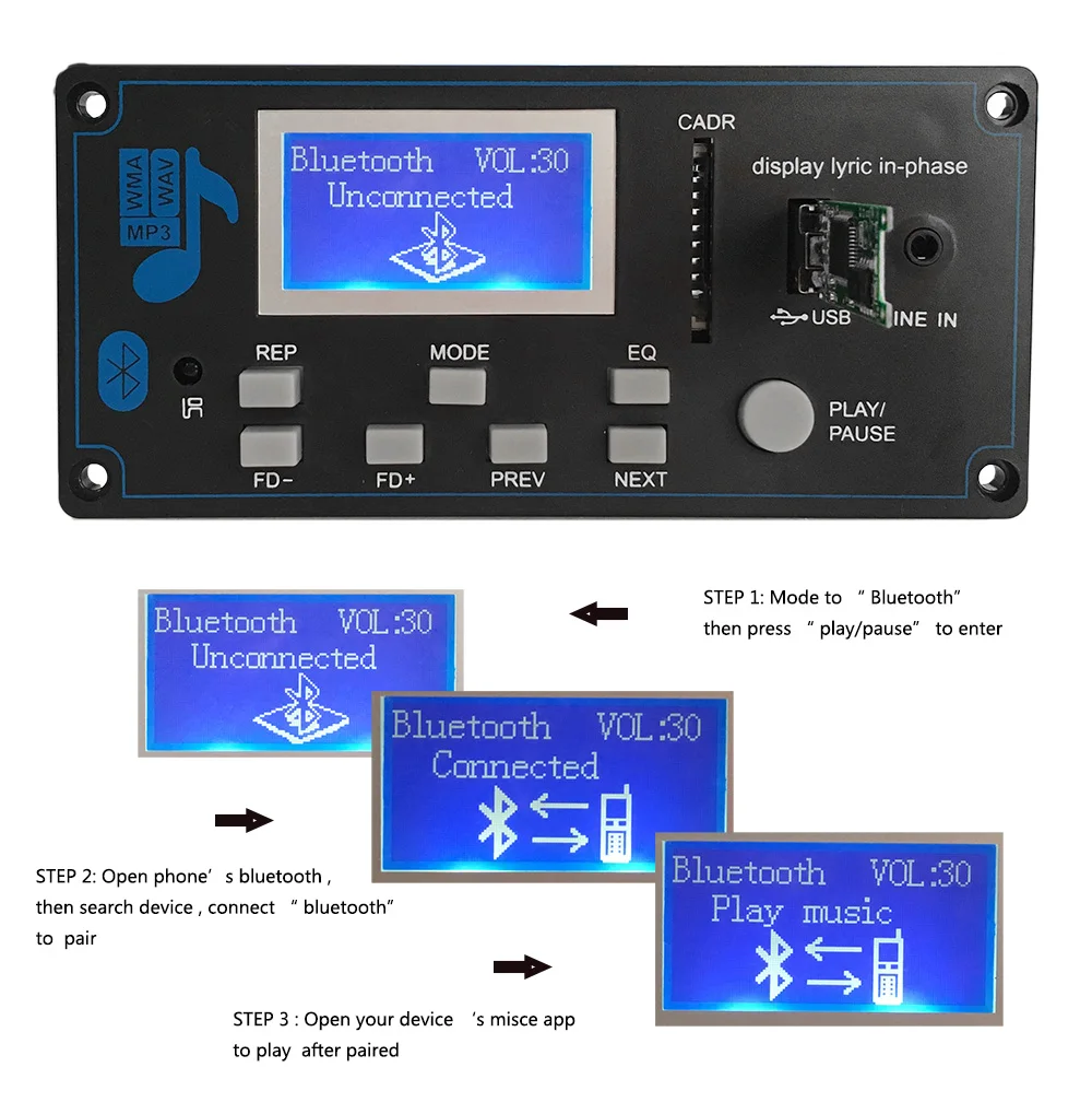 LCD Автомобильный Bluetooth 5 0 MP3 плеер FLAC APE декодер плата модуль W. USB FM Aux Radio Дискретная