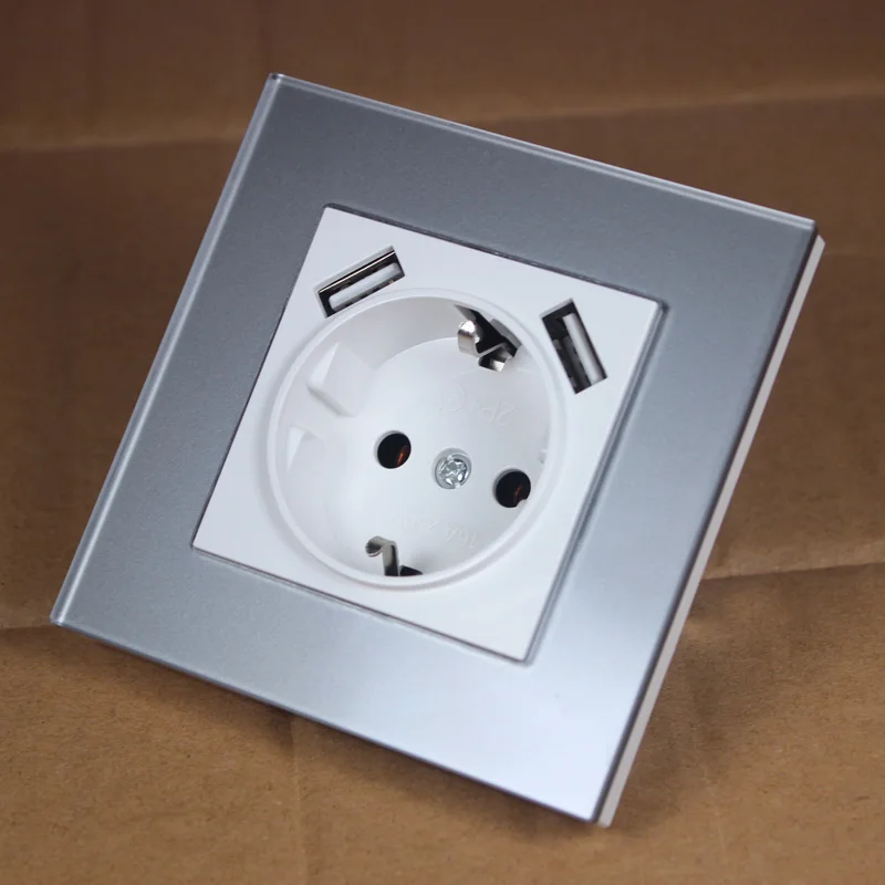 Prise de courant murale USB, 5V, prise de courant standard UE avec touristes, chargeur USB domestique, prise de courant, gris acrylique, blanc, YB7