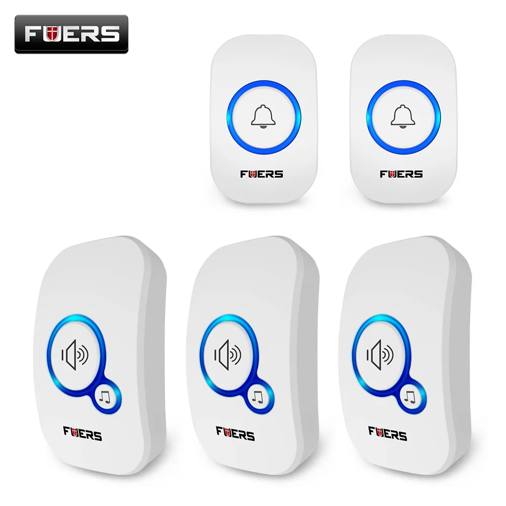 FUERS Home Wireless Doorbell 32 Tunes Welcome Chime Store Ring EU UK US Plug Cordless Waterproof Button | Безопасность и защита