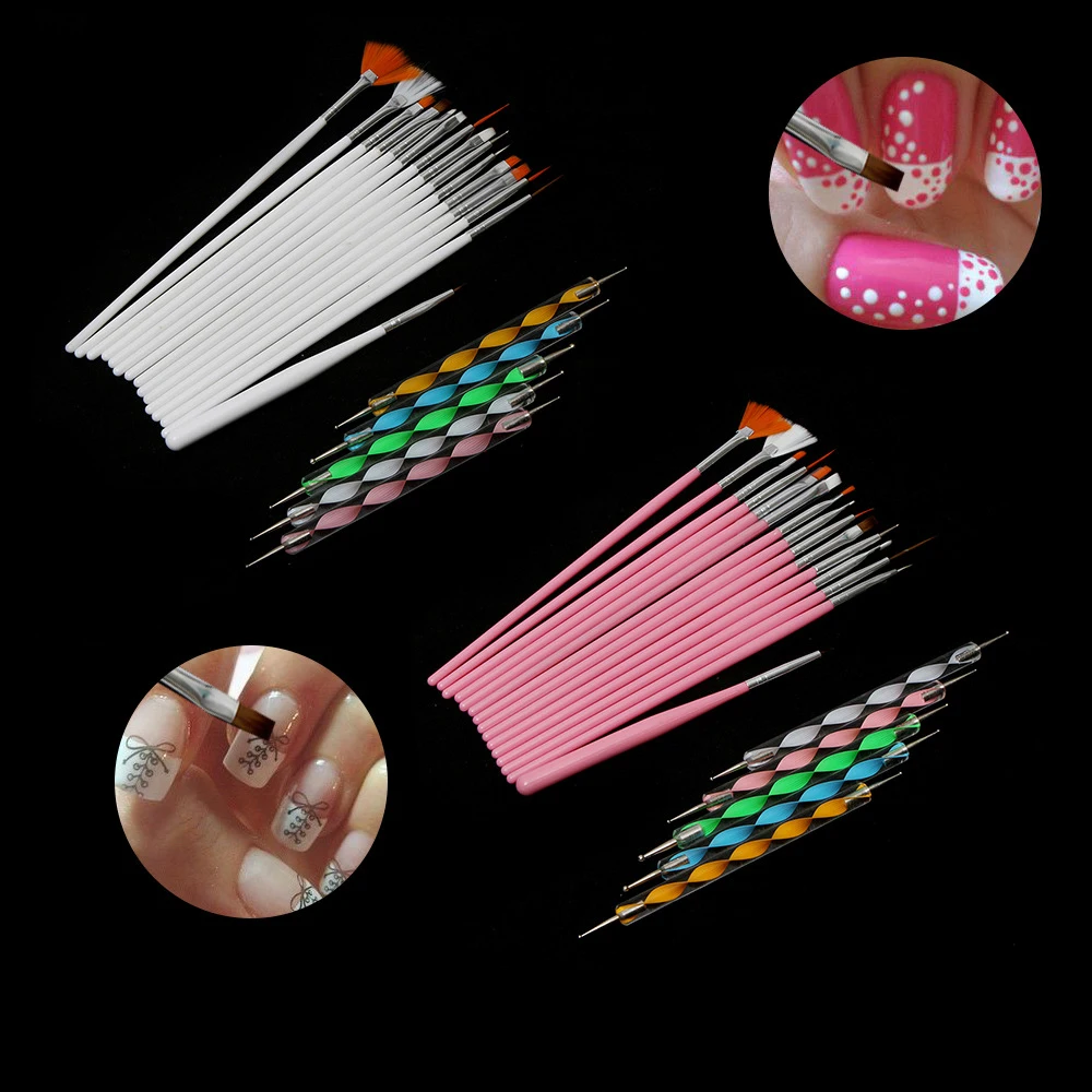 20pcs/set 15pcs Nail Art Design Group Brush Painting Pen+ 5pcs Art Nail Diamond Dotting Tools 2 Ends Available Nail Art Tools