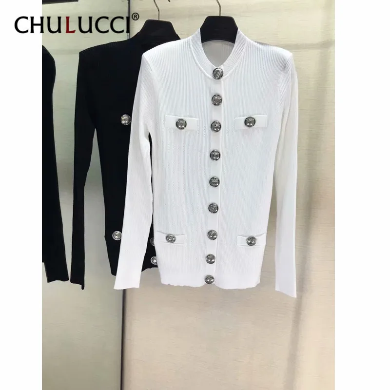 

8.13 Cardigan Women 2019 Autumn Single Breasted Gold Button O-Neck Coat