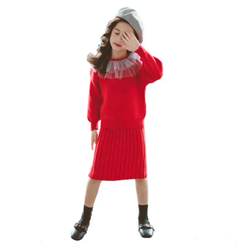 Модная детская одежда для девочек Однотонные вязаные свитера и трикотажное