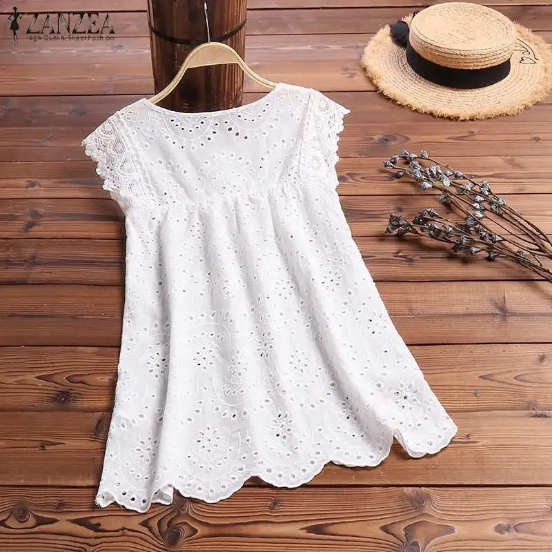 Fashion Summer Women Tank Tops Zanzea Womens Cotton Hollow Out Tops Sleeveless Vest Camis Streetwear Haut Femme Plus Size