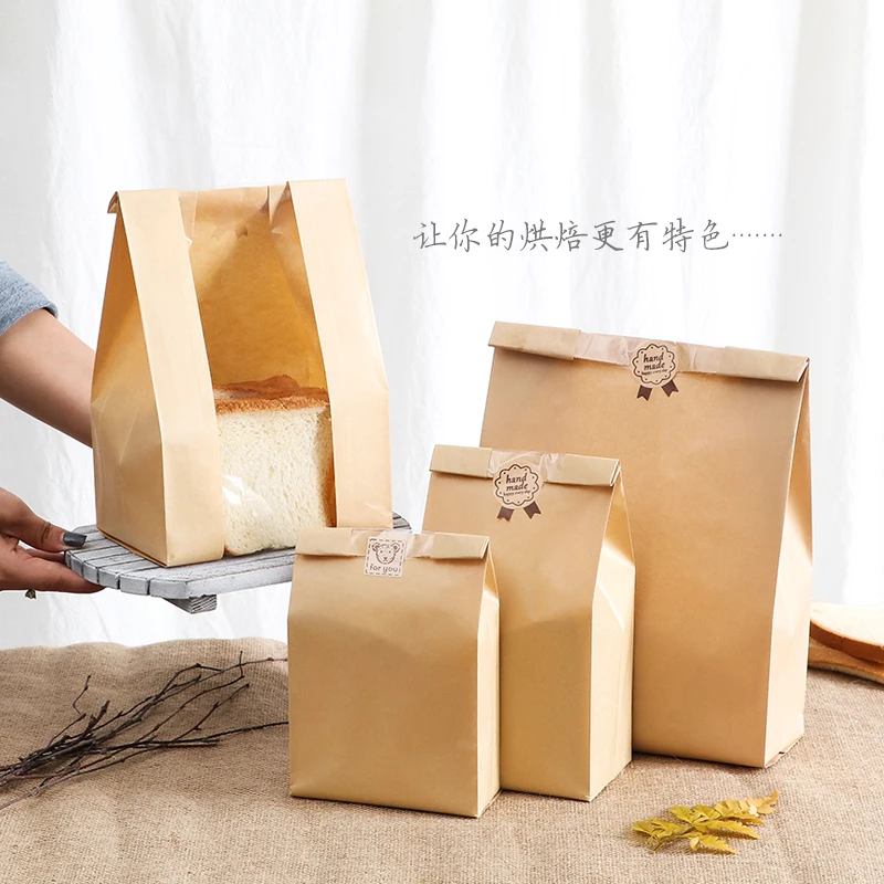StoBag 50pcs Kraft Paper With Window Bread Packaging Bags Oil-proof Breakfast Breat Supplies Party Food Toast Clear Celebrate | Дом и сад