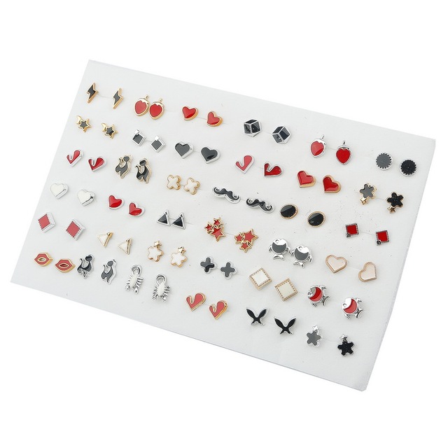 Randomly Mixed Silver Color Women Butterfly Bowknot Flower Heart Small Plastic Stud Earrings Sets For Girl Jewelry Part