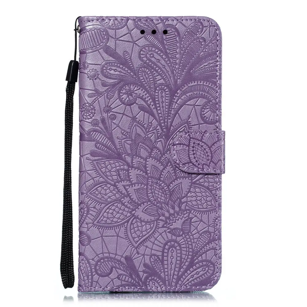 Лаванда Чехол-кошелек для Asus Zenfone Max Pro M1 ZB601KL ZB602KL, чехол с кружевом и тиснением, флип-чехол с подставкой из искусственной кожи, чехол для телефона s, чехол-книжка Etui - Цвет: Лаванда