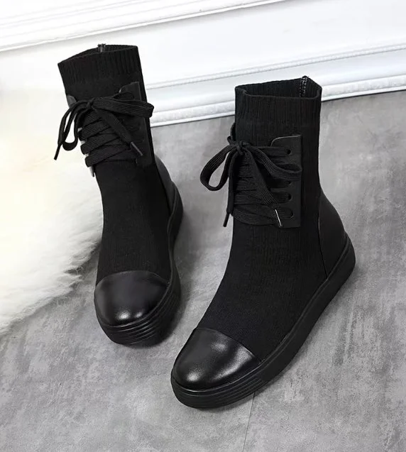 

Winter New Fastener Shoes with High Thick Bottom Knitted Elastic Martin Boots with Casual Wool Boots boots women shoes woman
