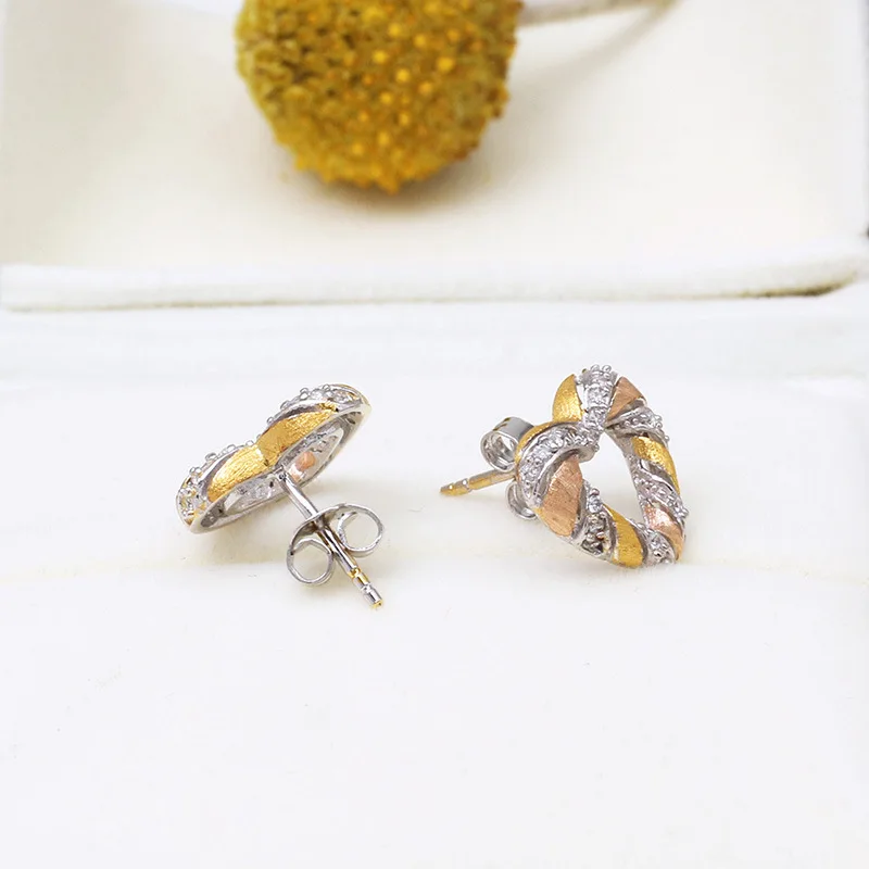 CMAJOR 925 Sterling Silver Tri-tone Gold Plated Heart Handmade Vintage Earrings For Women