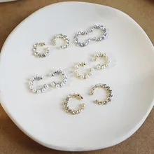 Минималистичные корейские золотые маленькие Открытый круг Полный Кристалл жемчужные серьги-манжеты без пирсинга клипсы на серьги аксессуары