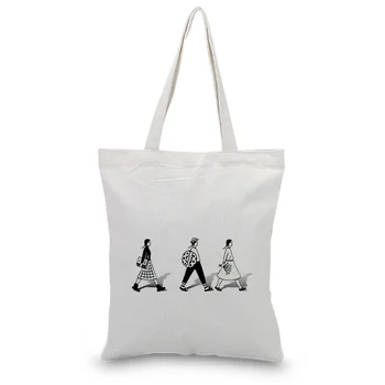 

Canvas Tote Bag Girl Pattern Handbag Daily Use Text DIY Custom Print Logo Shopping Bag Eco Reusable Recycle