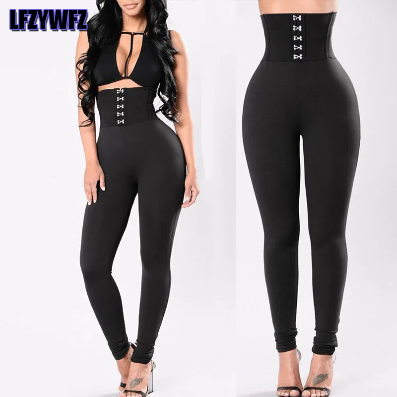

5PSC Button High Waist Buckle Leggings Women's Elegant Push Up Hips Casual Pencil Pants Female Elastic Jogging Office Trousers
