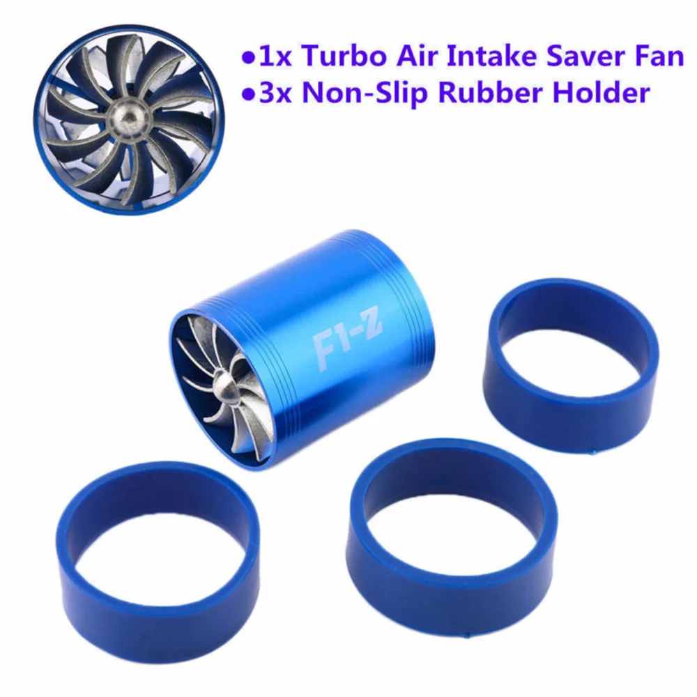 Color : Blue Turbocharger Fan Supercharger Power Air Intake Turbonator Dual Fan Turbine Gas Fuel Saver Turbo