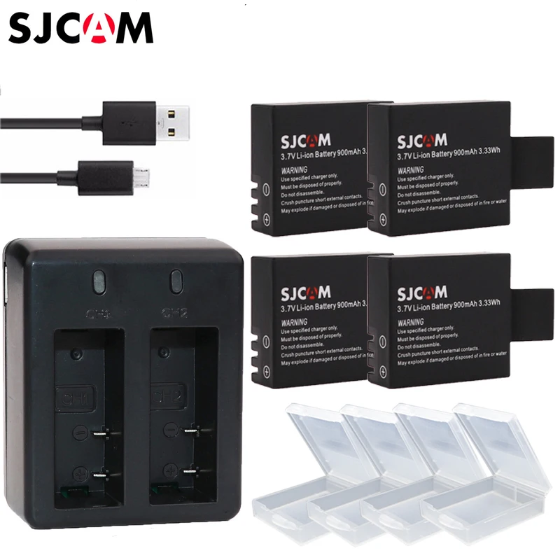 

4pcs batteries SJCAM sj4000 battery + bateria sj7000 sj5000 sj6000 sj8000 SJ M10 Dual USB charger for SJCAM camera accessories