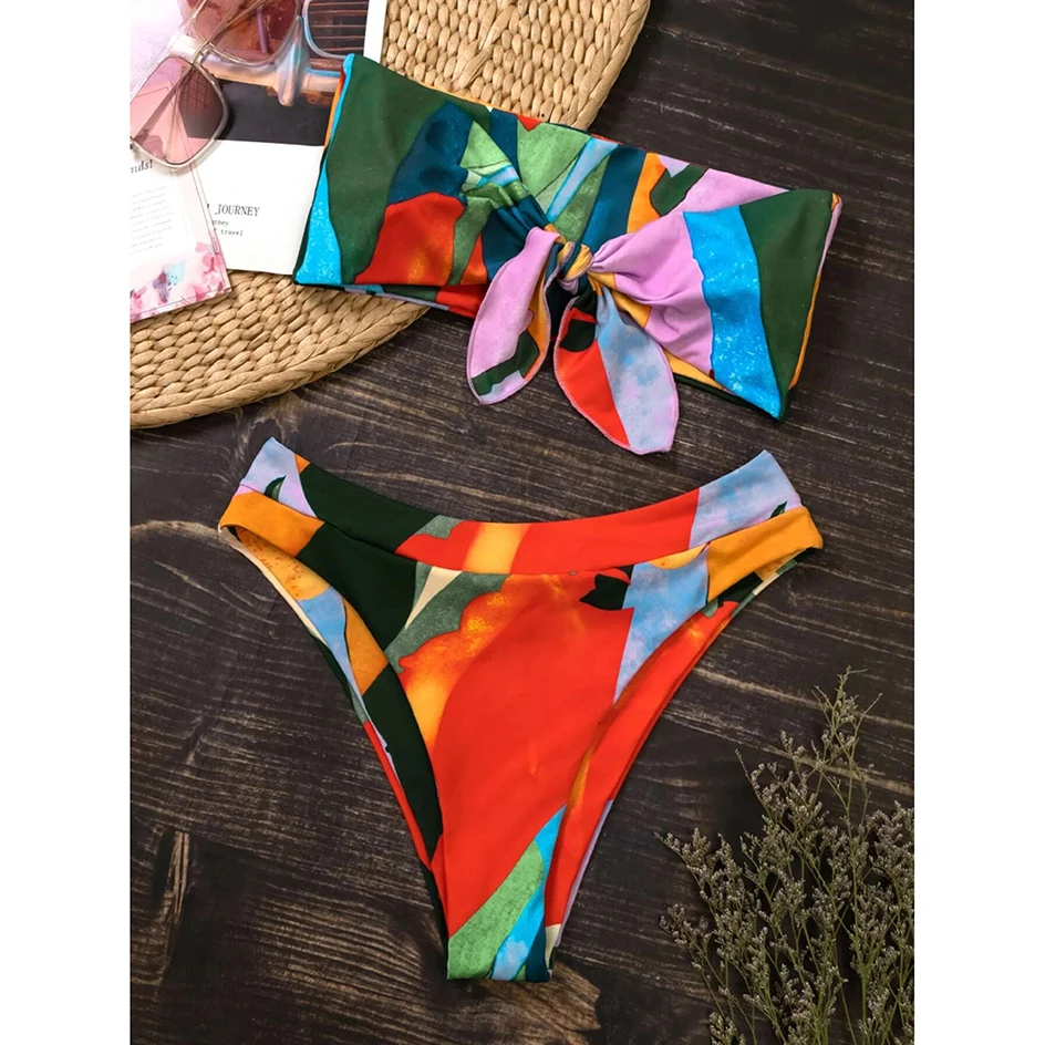 Ropa Bikinis De Banda Shein Bikini Bandeau Con Nudo Para Mujer