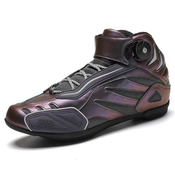 

Purple Motorcycle Boots Non-Slip Moto Riding Boots Motocross Shoes Wear-Resisting Reflective Motorbike Biker Chopper Boots Shoes