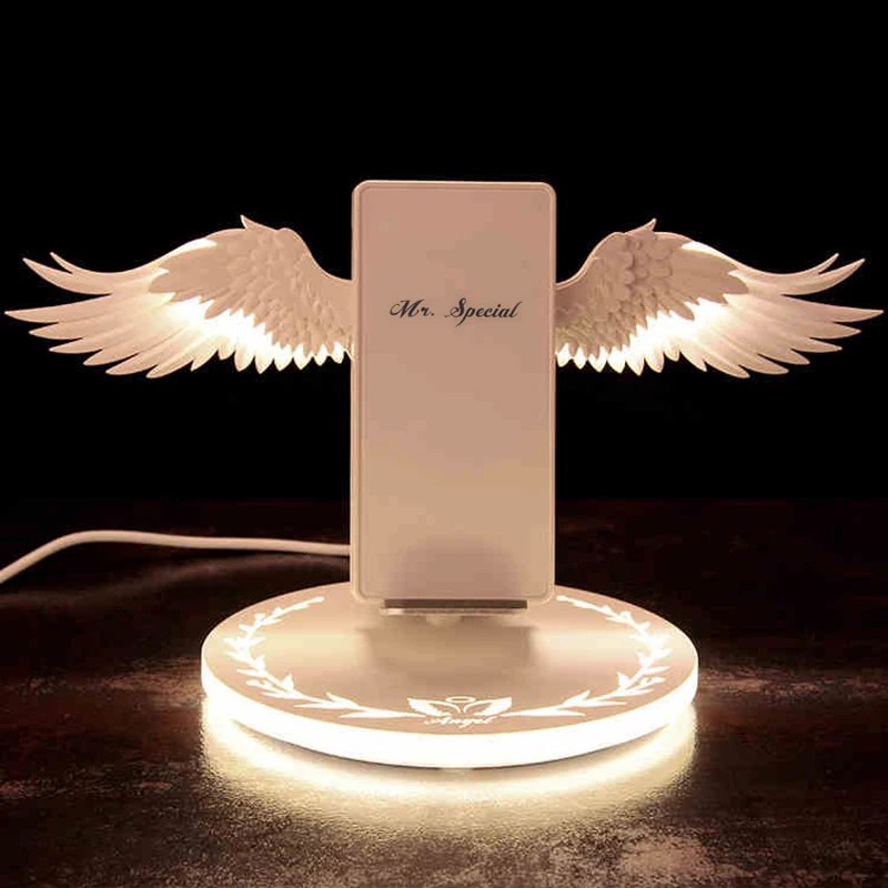 Angel Wings быстрое зарядное устройство 10 Вт Беспроводная зарядка для iPhone X XR 8 samsung Note 10 huawei P30 Pro Honor держатель телефона для Xiaomi