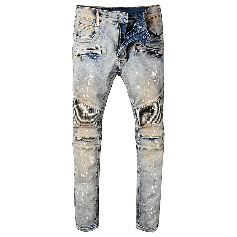 Seveyfan Марка NEW FASHION Hi Street Для Мужчин's Винтаж джинсы для езды на мотоцикле Винтаж узкие роспись байкерские джинсы брэнда джинсы для мужчин R2567 - Цвет: PIC