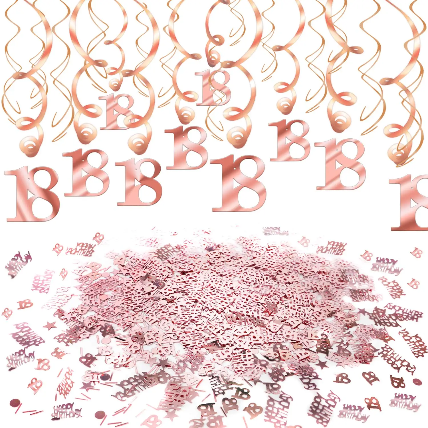 

METABLE Women and Girl 18 Birthday Decor,1set Rose Gold 18 Hanging Swirls, Rose Gold Star 18 Happy Birthday Table Confetti (20g)