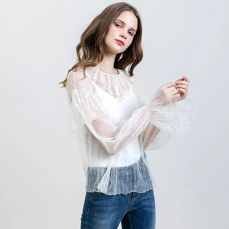 Shirt ARTKA осенний женский свитер элегантная рубашка свитер комплект из двух частей шерсть, мохер свитер жилет гофрированная кружевная рубашка YB10999Q - Цвет: Shirt
