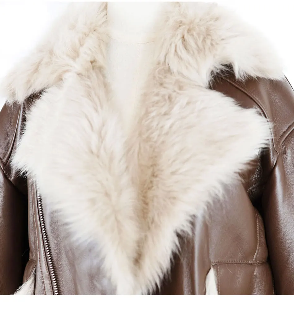 Woman Real Wool Leather Coat Winter Sheepskin Fur Locomotive Jacket Double Faced Fur Jacket Fashion Warm Shearing Fur Outerwear puffer coat with fur hood