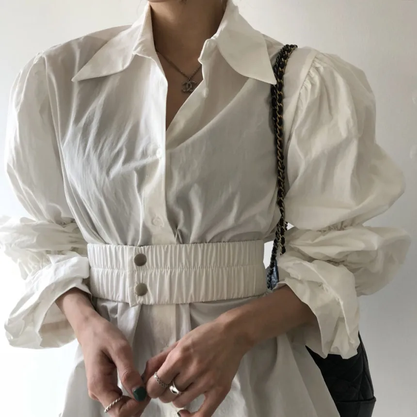Neploe, женская элегантная блузка, длинный рукав, средняя длина, топ, Blusas, эластичный пояс, тонкая талия, рубашка,, Корейская однотонная одежда 56281