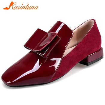 

Karinluna 2020 Hot Sale Patent Leather Large Size 43 Shoes Woman Pumps Slip On Chunky Heels Office Lady Pumps Women Shoes
