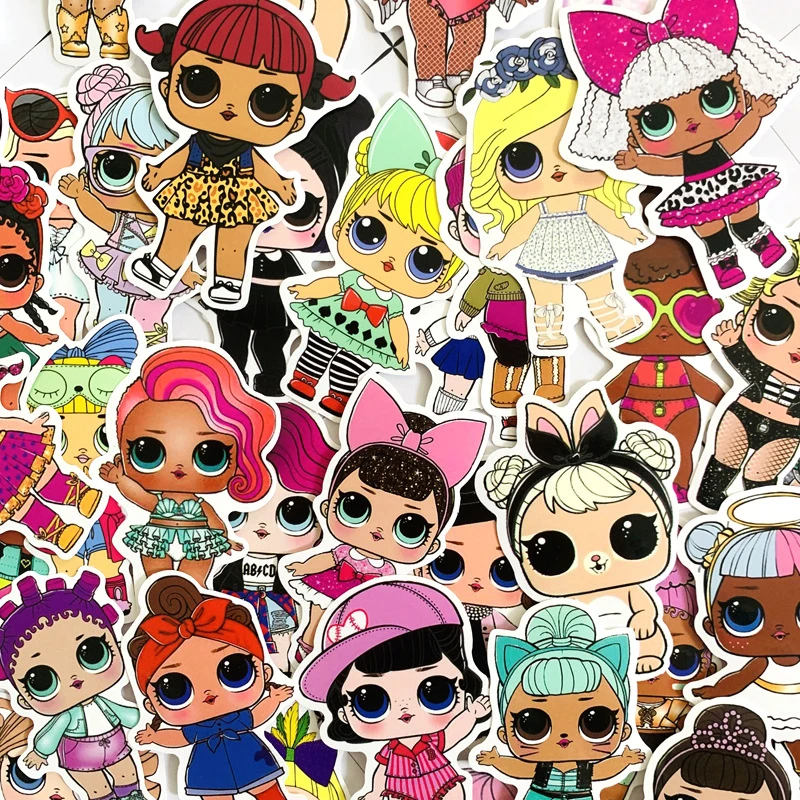 

50 Pcs/set LOL Surprise Dolls Notebook Fashion Cute Cartoon Waterproof Sticker Luggage Pull Box Suitcase Decoration Sticker 2B26