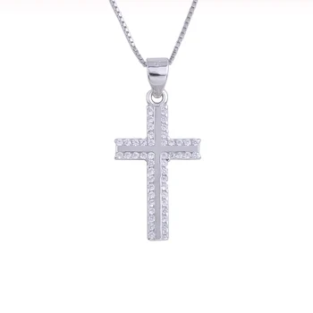 

925 Sterling Silver Zircon Edge Big Cross Female Pendants Cross Necklaces For Women Long Chain Collar Christ Fashion Jewelry